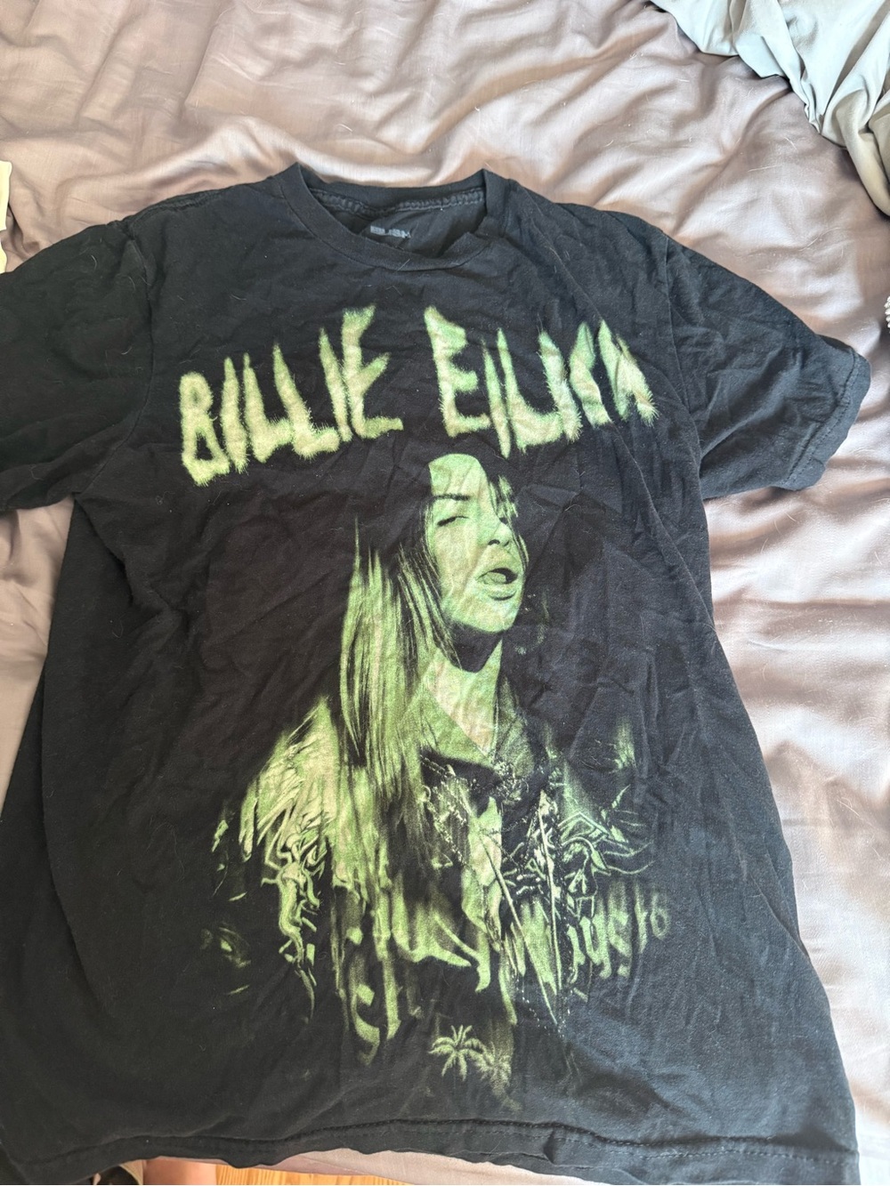 Woman's neon green  and black Billie Ellish tee medium